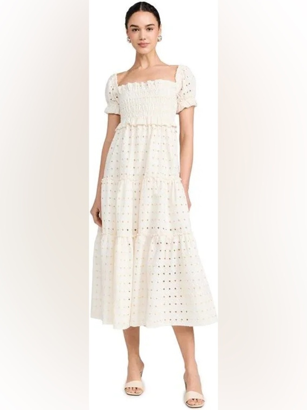 NWT O.p.t. Ivory Bobi Smocked Puff-Sleeve Maxi Dress